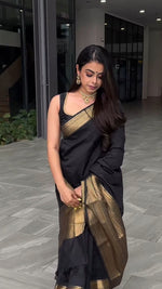 Thumbnail for Malishka Jacquard Lichi Silk Black Saree With Unstitched Blouse Piece - Distacart