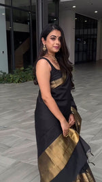 Thumbnail for Malishka Jacquard Lichi Silk Black Saree With Unstitched Blouse Piece - Distacart