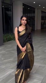 Thumbnail for Malishka Jacquard Lichi Silk Black Saree With Unstitched Blouse Piece - Distacart