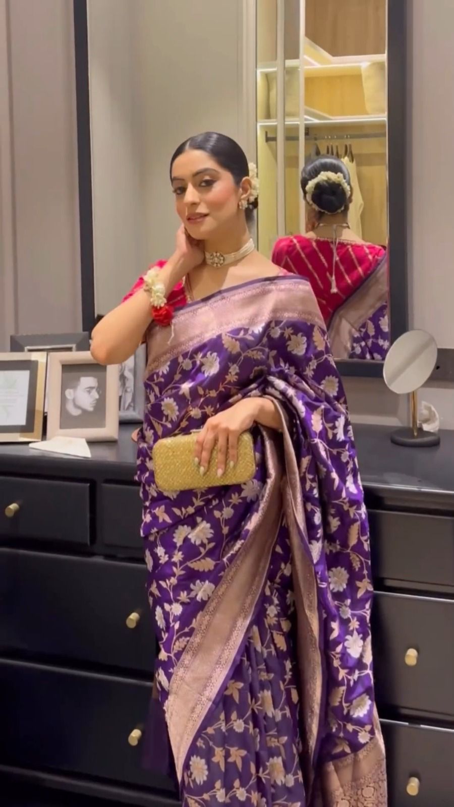 NOZ2TOZ Jacquard Lichi Silk Purple Saree With Unstitched Blouse Piece - Distacart