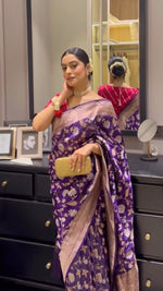 Thumbnail for NOZ2TOZ Jacquard Lichi Silk Purple Saree With Unstitched Blouse Piece - Distacart