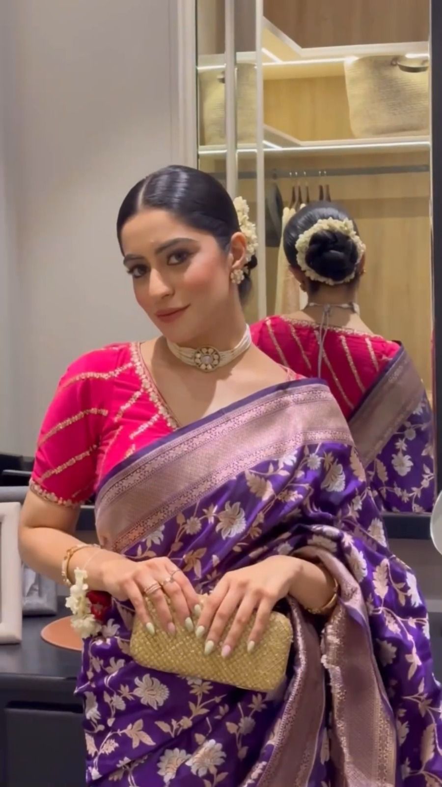 NOZ2TOZ Jacquard Lichi Silk Purple Saree With Unstitched Blouse Piece - Distacart