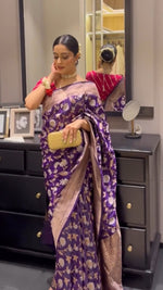 Thumbnail for NOZ2TOZ Jacquard Lichi Silk Purple Saree With Unstitched Blouse Piece - Distacart