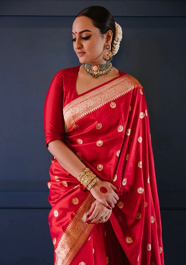 NOZ2TOZ Jacquard Lichi Silk Red Saree With Unstitched Blouse Piece - Distacart