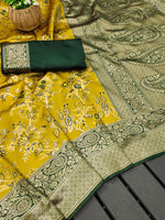 Thumbnail for NOZ2TOZ Jacquard Lichi Silk Yellow Saree With Unstitched Blouse Piece - Distacart