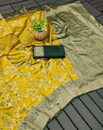 Thumbnail for NOZ2TOZ Jacquard Lichi Silk Yellow Saree With Unstitched Blouse Piece - Distacart