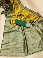 Thumbnail for NOZ2TOZ Jacquard Lichi Silk Yellow Saree With Unstitched Blouse Piece - Distacart