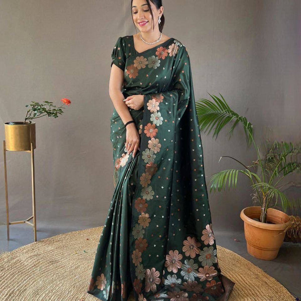 NOZ2TOZ Jacquard Lichi Silk Green Saree With Unstitched Blouse Piece - Distacart