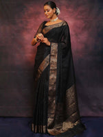 Thumbnail for Malishka Jacquard Lichi Silk Black Saree With Unstitched Blouse Piece - Distacart
