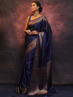 Thumbnail for Malishka Jacquard Lichi Silk Blue Saree With Unstitched Blouse Piece - Distacart