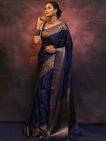 Thumbnail for Malishka Jacquard Lichi Silk Blue Saree With Unstitched Blouse Piece - Distacart