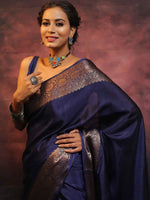 Thumbnail for Malishka Jacquard Lichi Silk Blue Saree With Unstitched Blouse Piece - Distacart