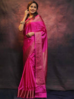 Thumbnail for Malishka Jacquard Lichi Silk Pink Saree With Unstitched Blouse Piece - Distacart