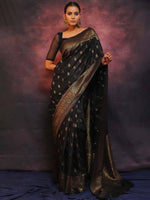 Thumbnail for Malishka Jacquard Lichi Silk Black Saree With Unstitched Blouse Piece - Distacart