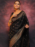 Thumbnail for Malishka Jacquard Lichi Silk Black Saree With Unstitched Blouse Piece - Distacart