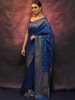 Thumbnail for Malishka Jacquard Lichi Silk Blue Saree With Unstitched Blouse Piece - Distacart