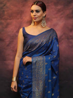 Thumbnail for Malishka Jacquard Lichi Silk Blue Saree With Unstitched Blouse Piece - Distacart