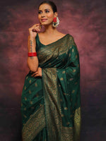 Thumbnail for Malishka Jacquard Lichi Silk Green Saree With Unstitched Blouse Piece - Distacart