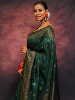 Thumbnail for Malishka Jacquard Lichi Silk Green Saree With Unstitched Blouse Piece - Distacart