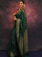 Thumbnail for Malishka Jacquard Lichi Silk Green Saree With Unstitched Blouse Piece - Distacart