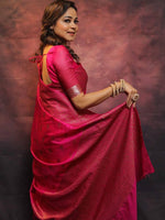 Thumbnail for Malishka Jacquard Lichi Silk Pink Saree With Unstitched Blouse Piece - Distacart