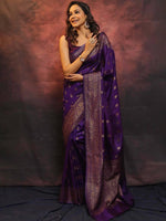 Thumbnail for Malishka Jacquard Lichi Silk Purple Saree With Unstitched Blouse Piece - Distacart