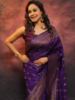 Thumbnail for Malishka Jacquard Lichi Silk Purple Saree With Unstitched Blouse Piece - Distacart