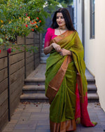 Thumbnail for Malishka Jacquard Lichi Silk Green Saree With Unstitched Blouse Piece - Distacart