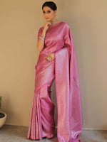 Thumbnail for NOZ2TOZ Jacquard Lichi Silk Pink Saree With Unstitched Blouse Piece - Distacart