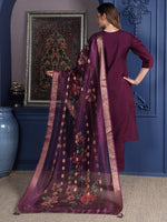 Thumbnail for Hand Embroidered Kurta With Pant & Printed Dupatta, Purple - Hiral Fashion - Distacart