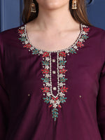 Thumbnail for Hand Embroidered Kurta With Pant & Printed Dupatta, Purple - Hiral Fashion - Distacart