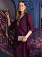 Thumbnail for Hand Embroidered Kurta With Pant & Printed Dupatta, Purple - Hiral Fashion - Distacart