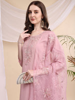 Thumbnail for Embroidered Kurta With Pant & Printed Organza Dupatta, Pink - Hiral Fashion - Distacart