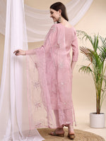 Thumbnail for Embroidered Kurta With Pant & Printed Organza Dupatta, Pink - Hiral Fashion - Distacart