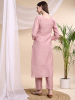 Thumbnail for Embroidered Kurta With Pant & Printed Organza Dupatta, Pink - Hiral Fashion - Distacart