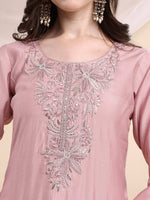Thumbnail for Embroidered Kurta With Pant & Printed Organza Dupatta, Pink - Hiral Fashion - Distacart