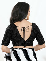 Thumbnail for Joban Fashion Black Silk Padded Blouse With V Neck Elbow Sleeves - Distacart