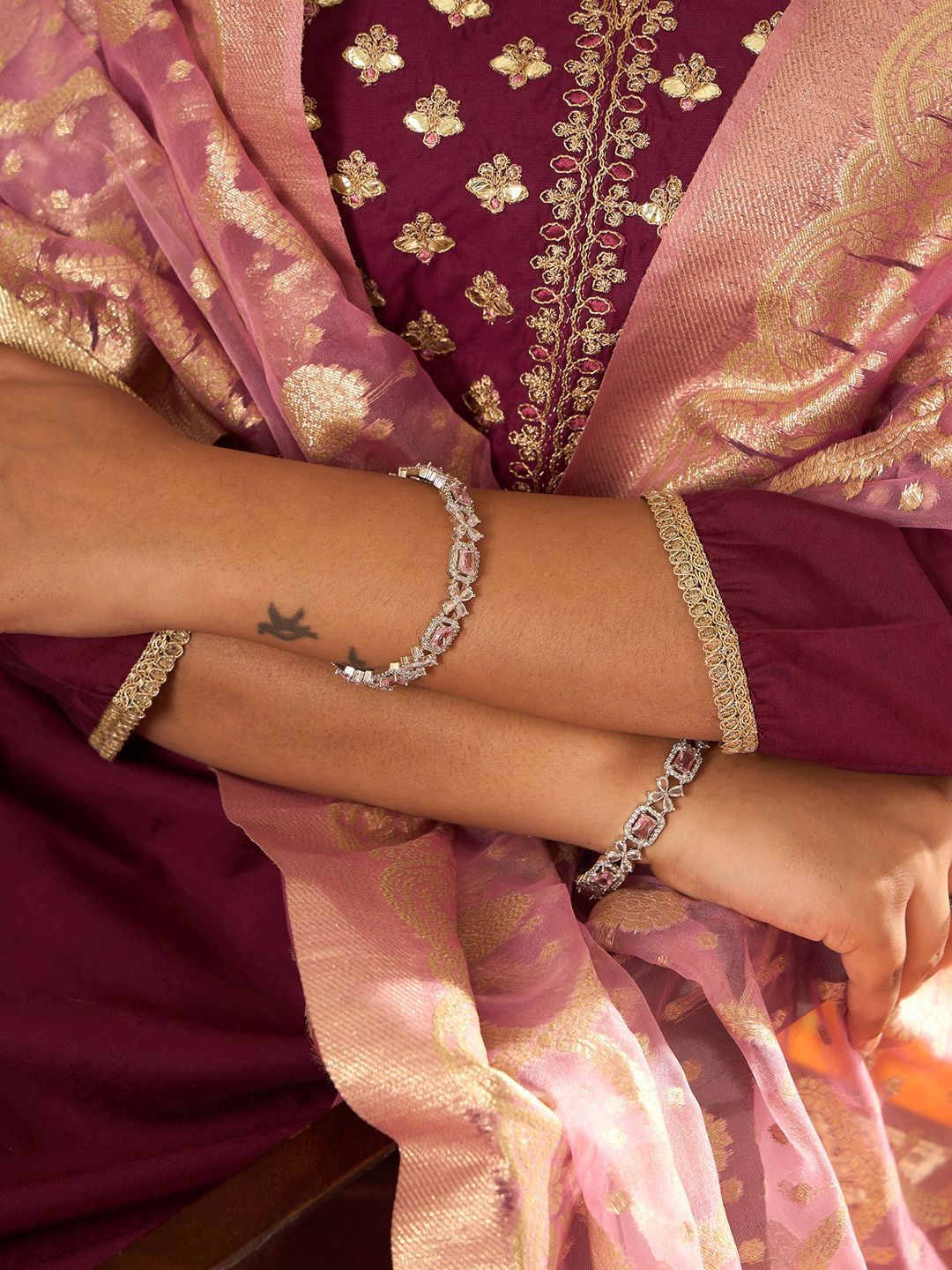 Indo Era Ethnic Motifs Yoke Design Straight Gotta Patti Liva Kurta with Trousers & Dupatta