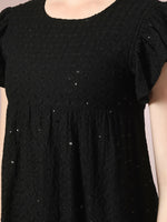 Thumbnail for Myshka Women's Black Embroidered Cotton Round Neck A-Line Party Dress - Distacart