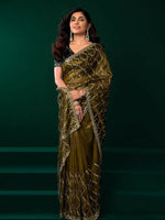 Thumbnail for Joban Fashion Mehandi Green Net Party Wear Sarees - Distacart