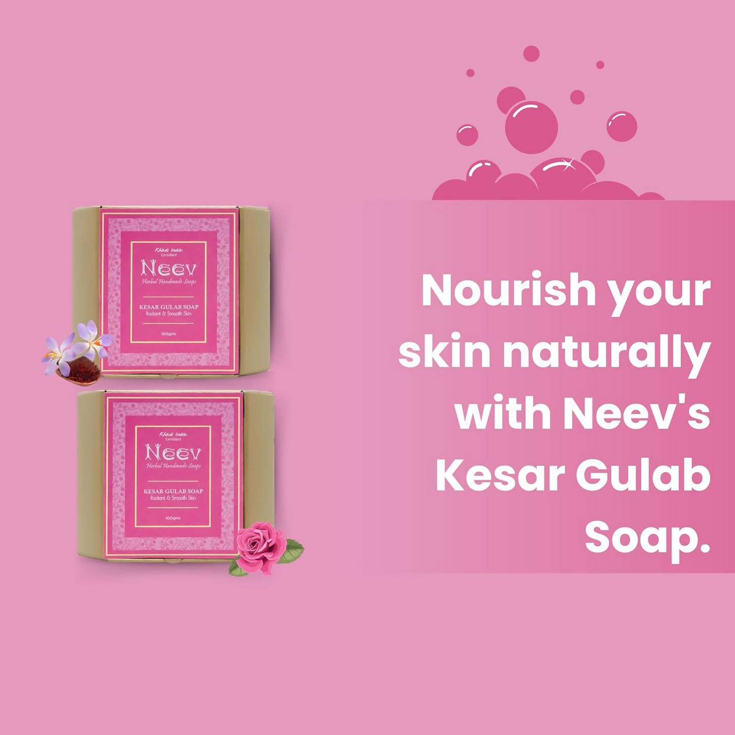 Neev Herbal Handmade Soap Kesar Gulab Soap For a Radiant and Smooth Skin - Distacart