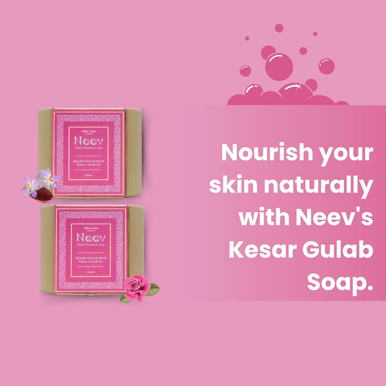 Neev Herbal Handmade Soap Kesar Gulab Soap For a Radiant and Smooth Skin - Distacart