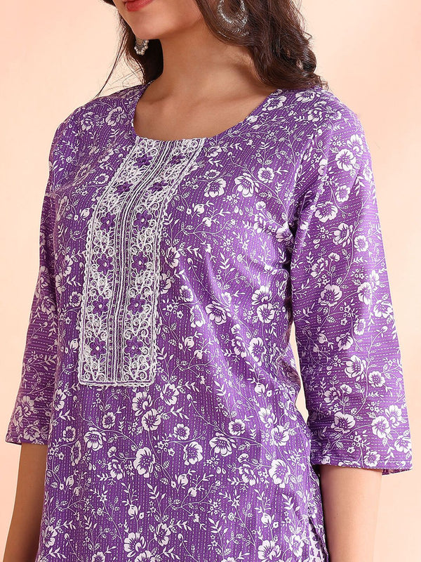 Ode by House of Pataudi Printed Mirror Work Pure Cotton Kurta With Trouser & Dupatta - Distacart