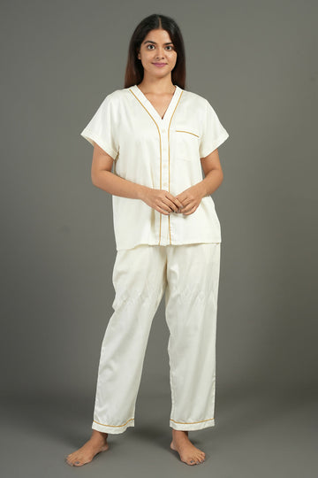 Breathables Women Cotton Night Suit Shirt And Pants Co-Ord Set I Night Wear | Co-Ord Set | Lounge Wear Set I Solid Colour - Dista