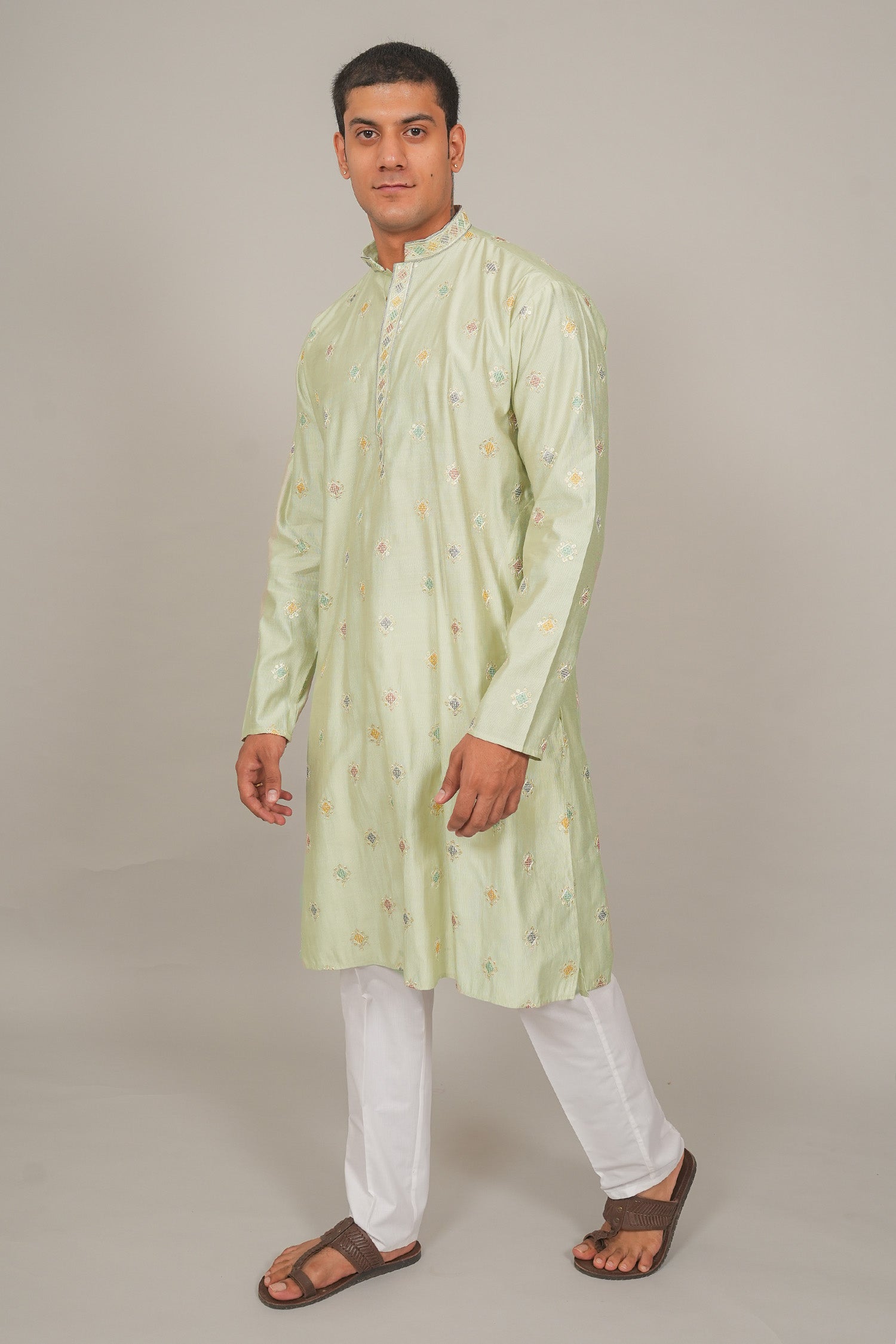 Bluesaanchi Handcrafted Cotton Kurta Pajama Set for Men – Pista Green