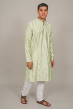 Thumbnail for Bluesaanchi Handcrafted Cotton Kurta Pajama Set for Men – Pista Green
