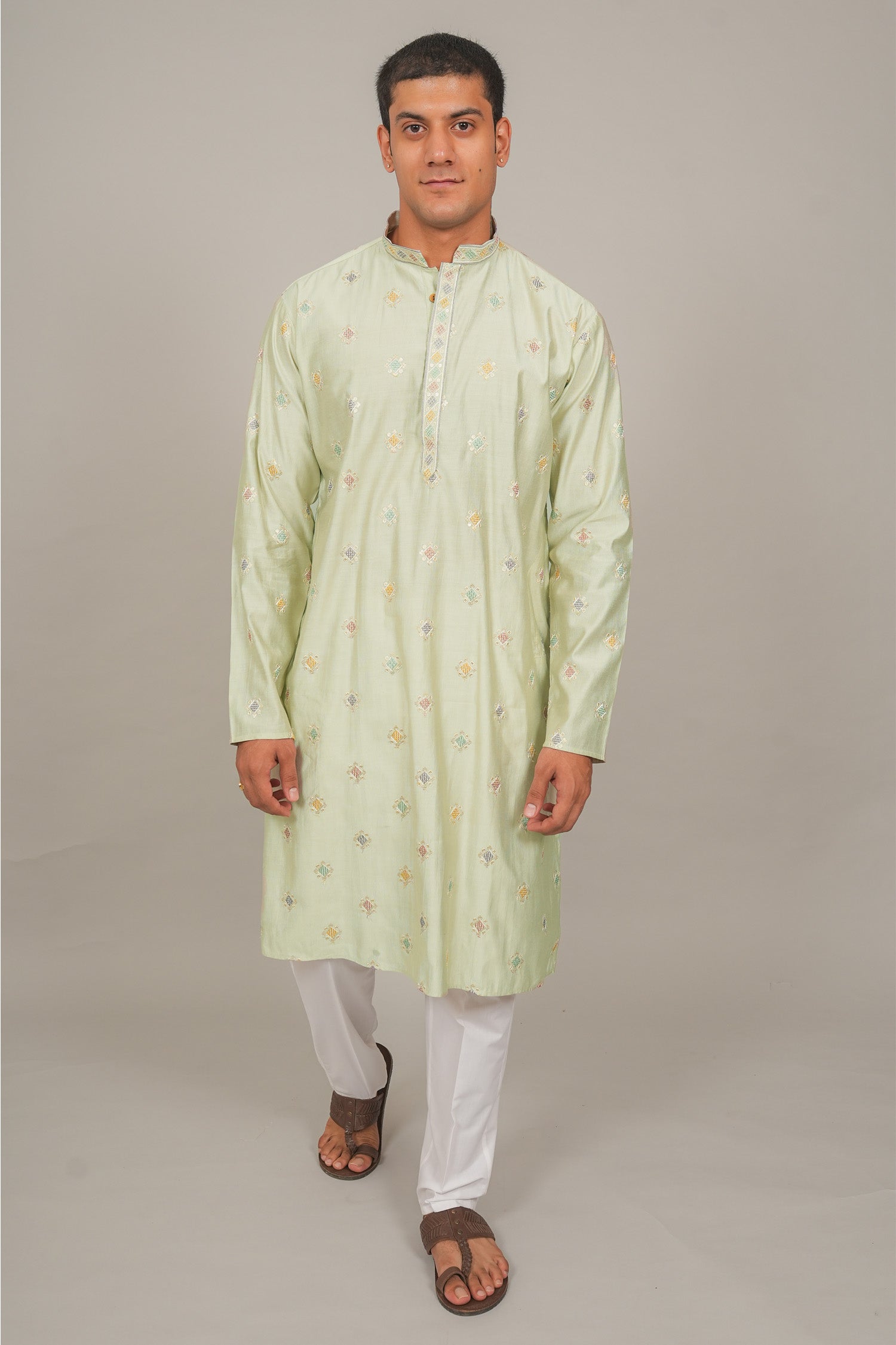 Bluesaanchi Handcrafted Cotton Kurta Pajama Set for Men – Pista Green