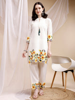 Thumbnail for Two-Piece Embroidered Ethnic Co-Ord Set, White - Hiral Fashion - Dista