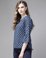 Thumbnail for Indo Era Blue Floral Printed Straight Kurti - Distacart