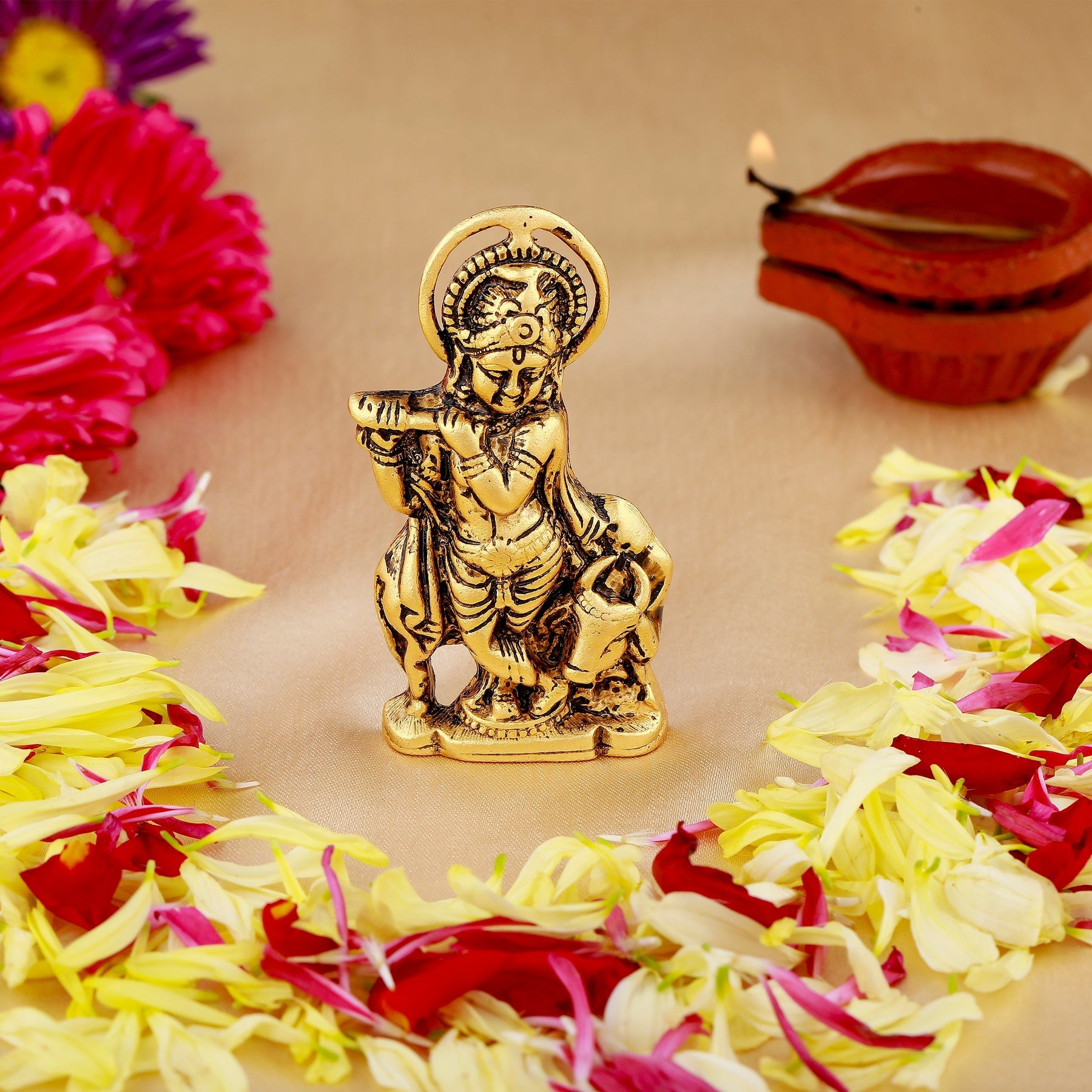 Estele Gold-Polished Spiritual Lord Krishna Idol for Home/Car Decor - Distacart
